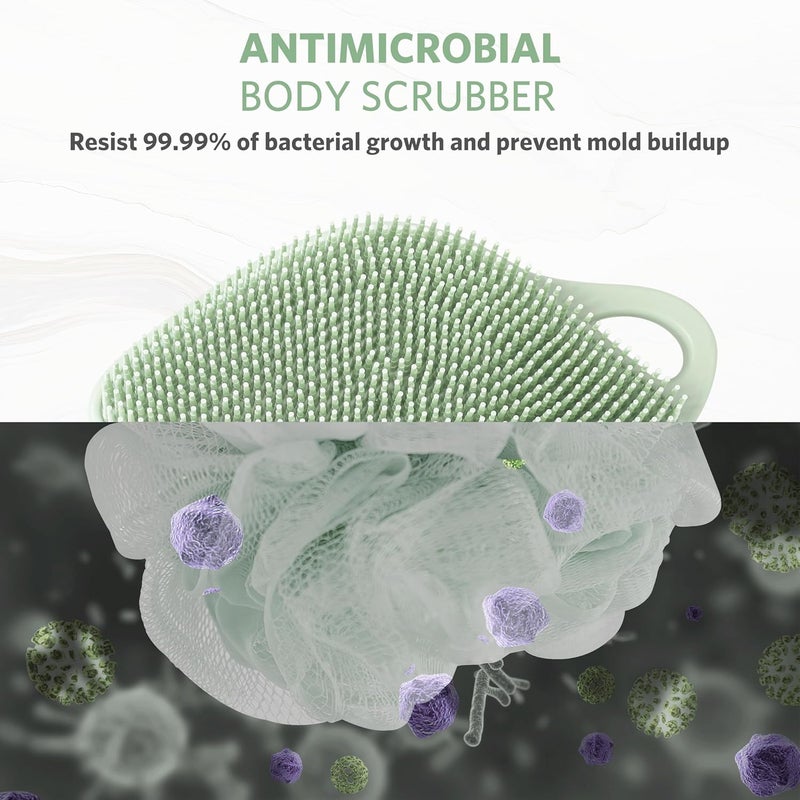 Sndyi Silicone Body Scrubber, Gentle Exfoliating Body Scrubber for Sensitive Skin, Leaf Shaped Shower Scrubber for Body with Lathering Bristles, Silicone Loofah Body Brush for Showering, Green - Image 3